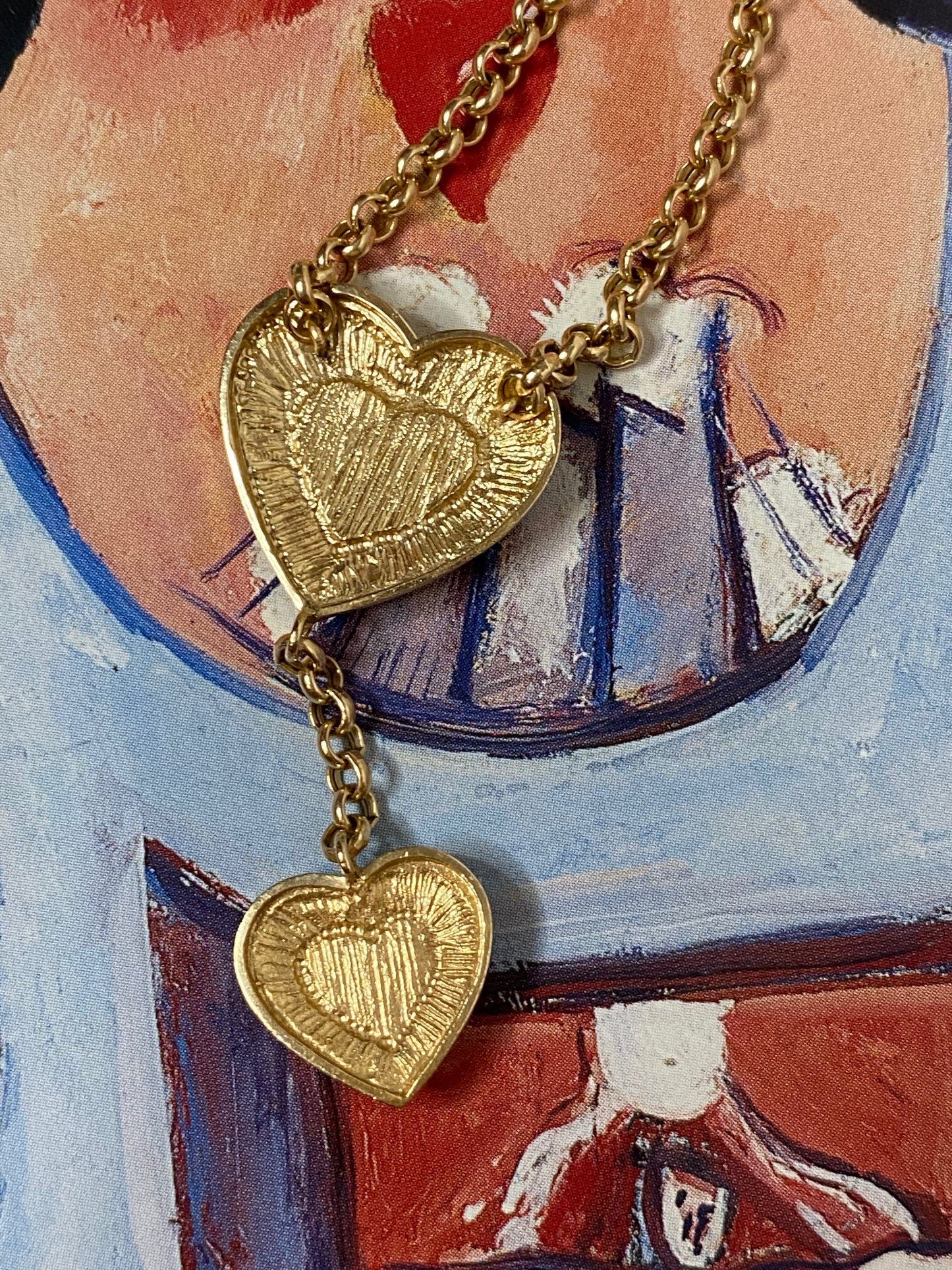 14k Onyx Double Heart Dangle