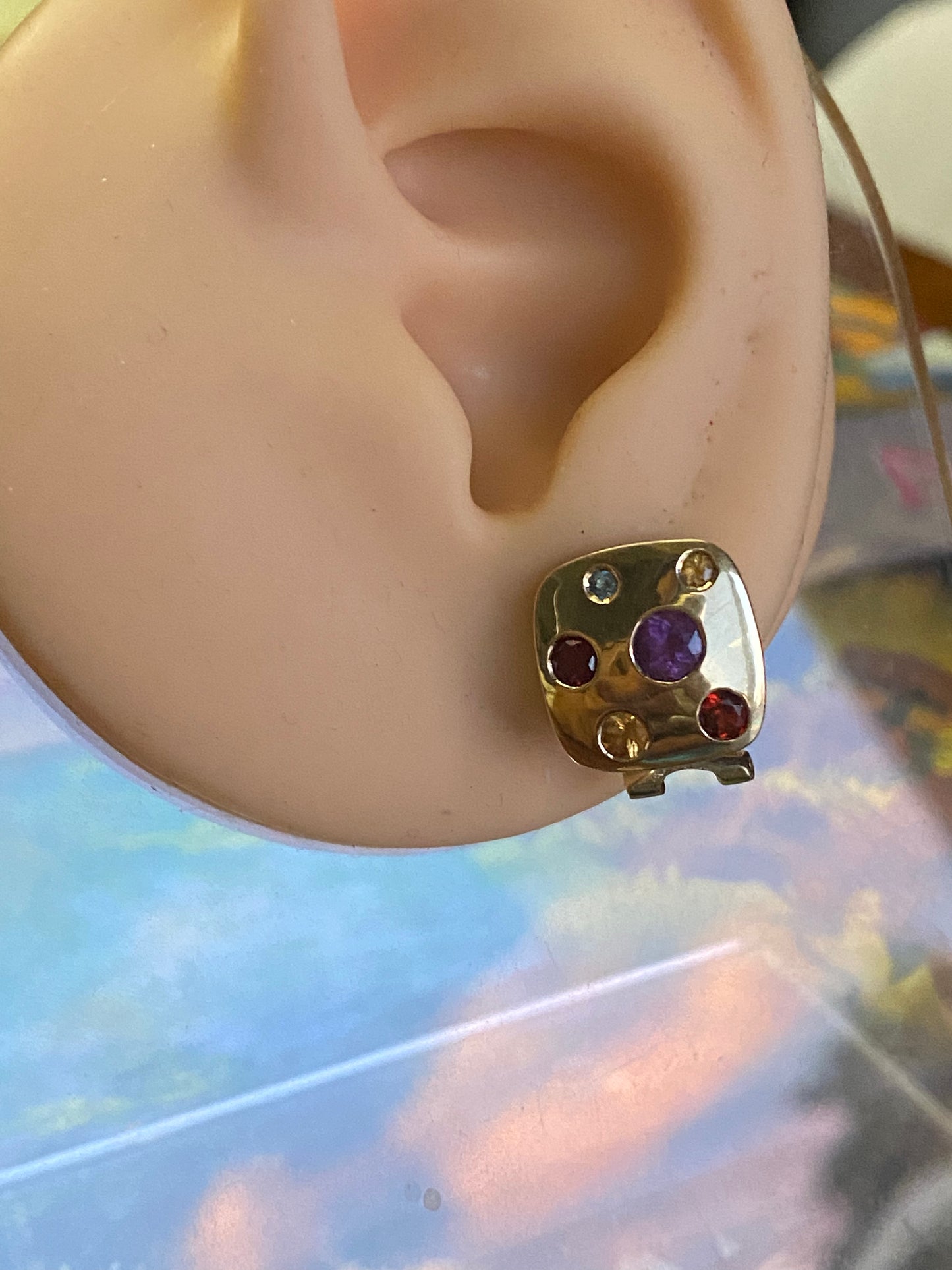 14k Flush-set Gemstone Earrings