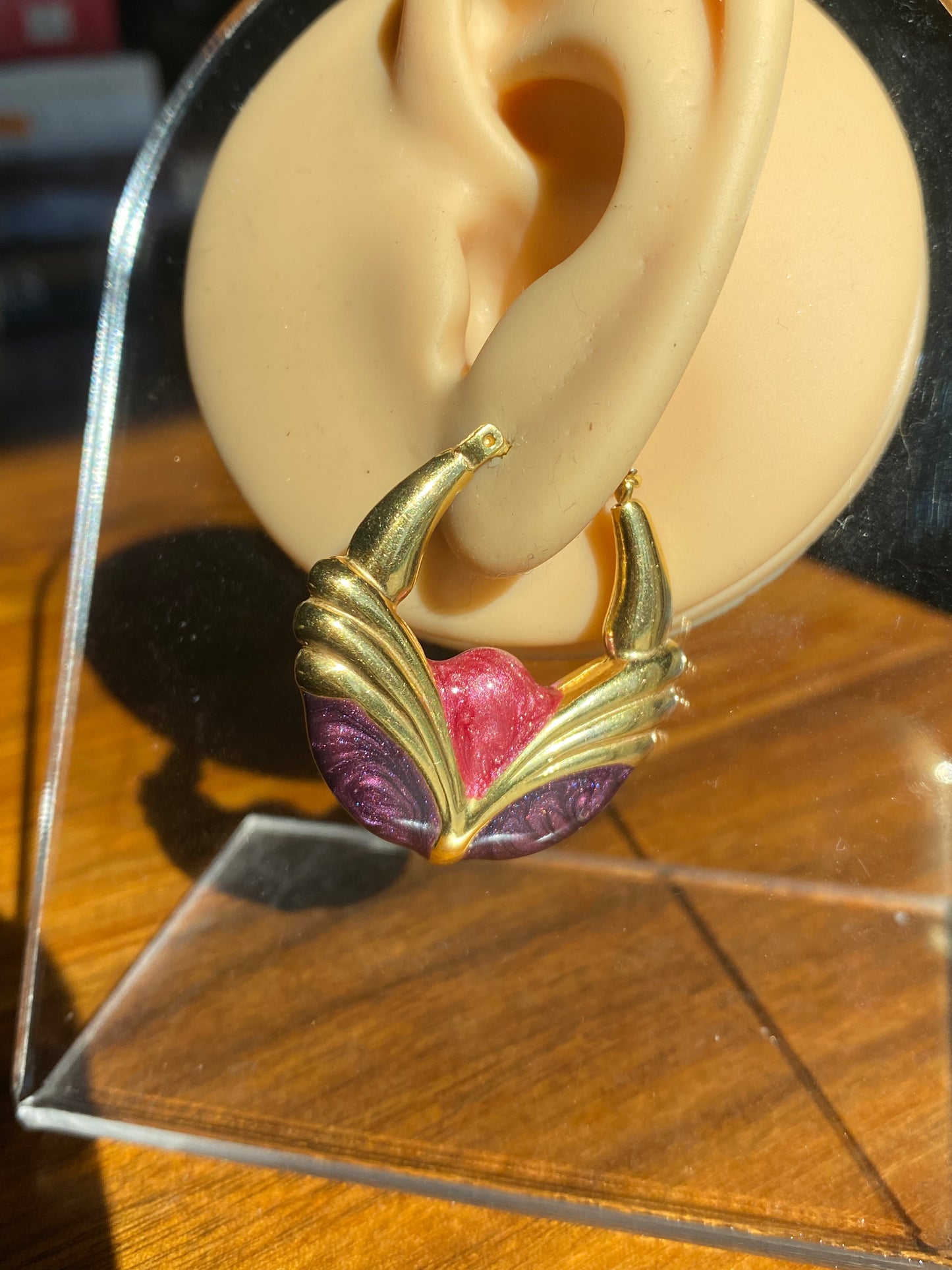 14k Large Purple Enamel Hoops