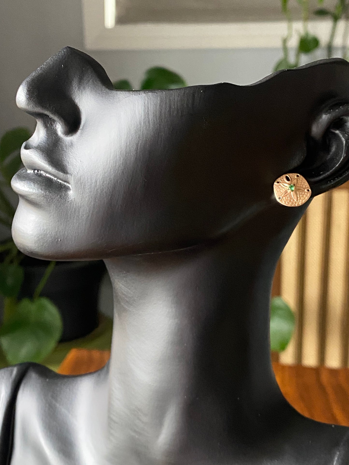 14k RG Emerald Sand Dollar Earrings