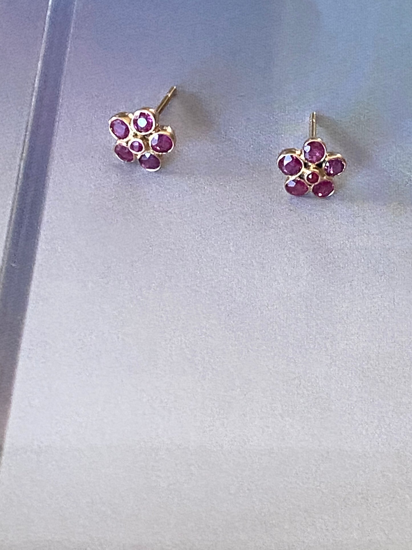 14k Ruby Flower Studs