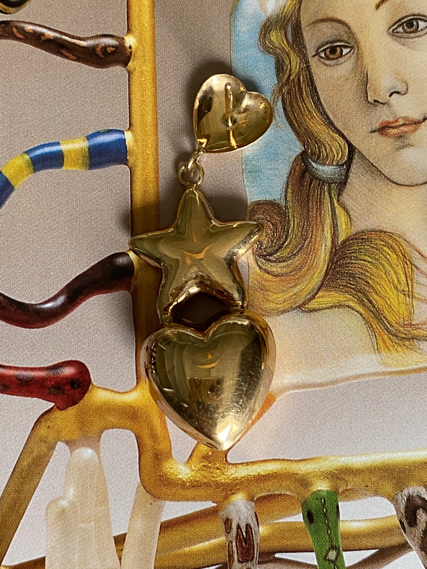 14k Puffy Star & Heart Dangles