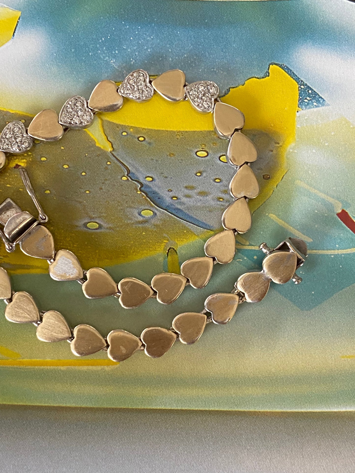 14k Two-tone Heart Link Bracelet