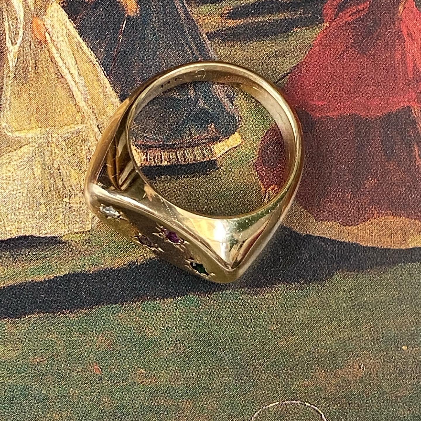 14k Multi-gemstone Signet Ring