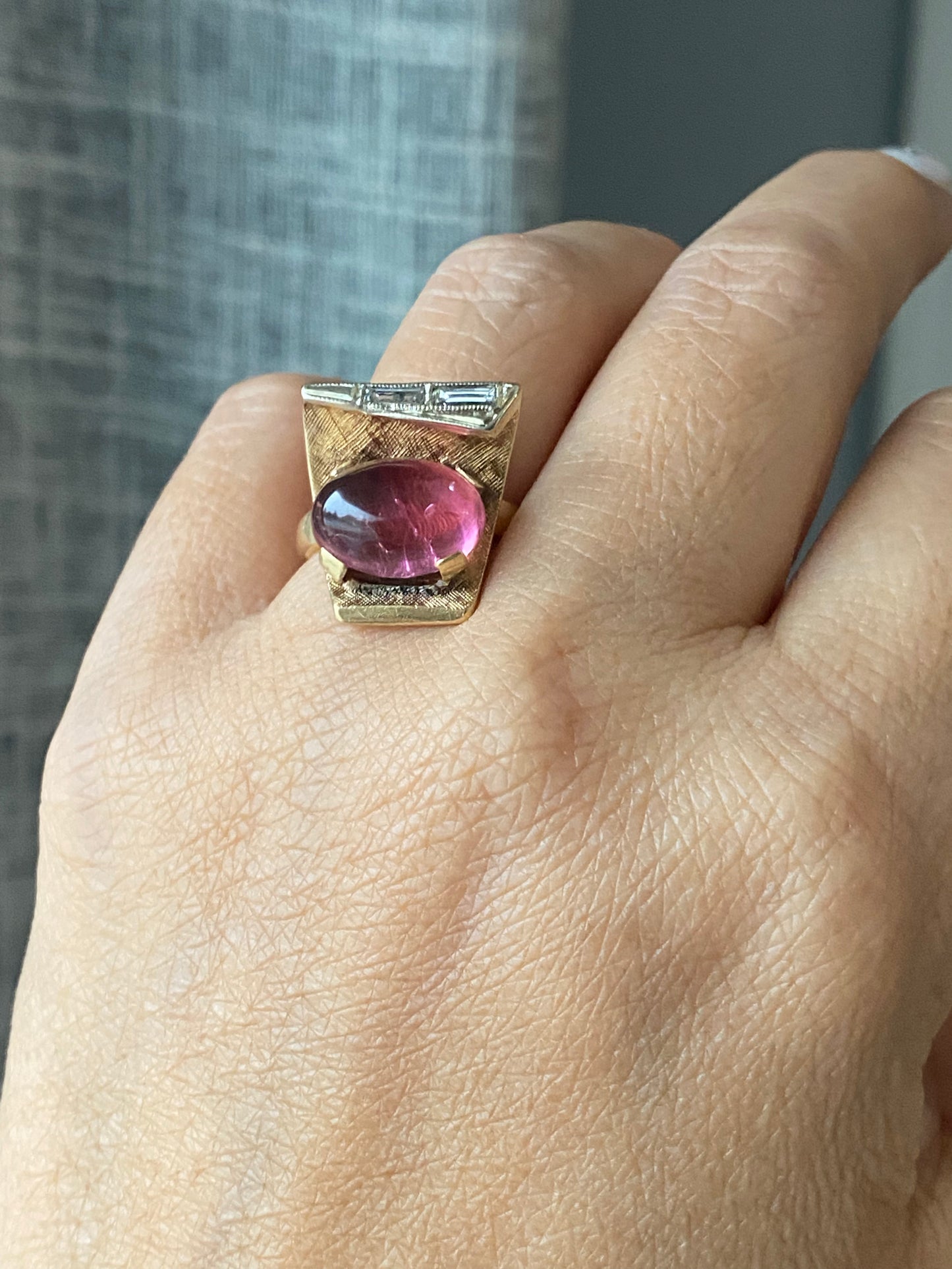 Pink Tourmaline Cabochon Ring