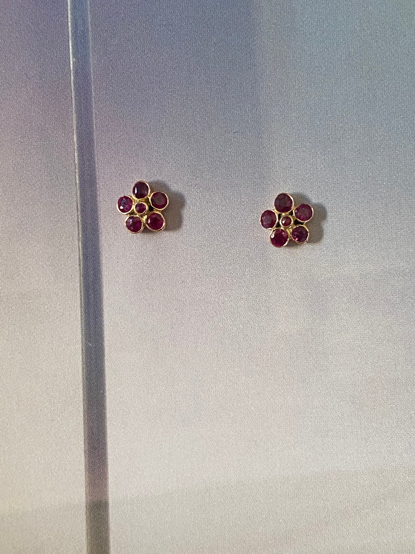 14k Ruby Flower Studs