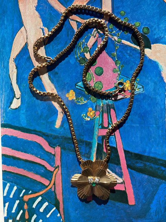 Engine Turned Flower Pendant and Box Chain