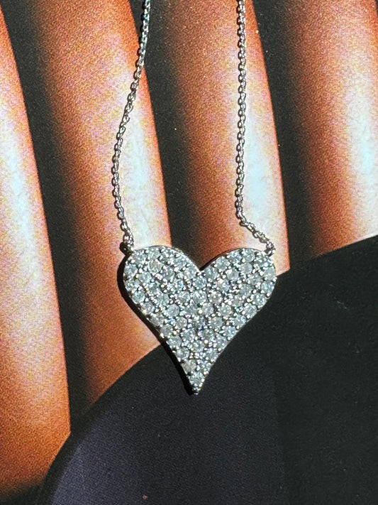 Large Diamond Heart Pendant Necklace