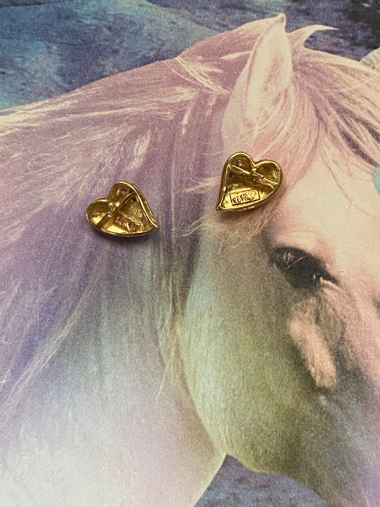 14k Puffy Heart Diamond Studs