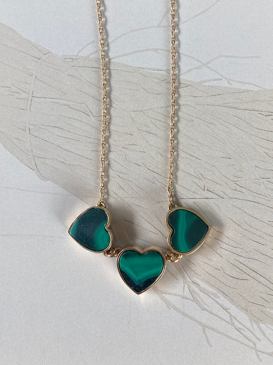 14k Malachite Hearts Necklace