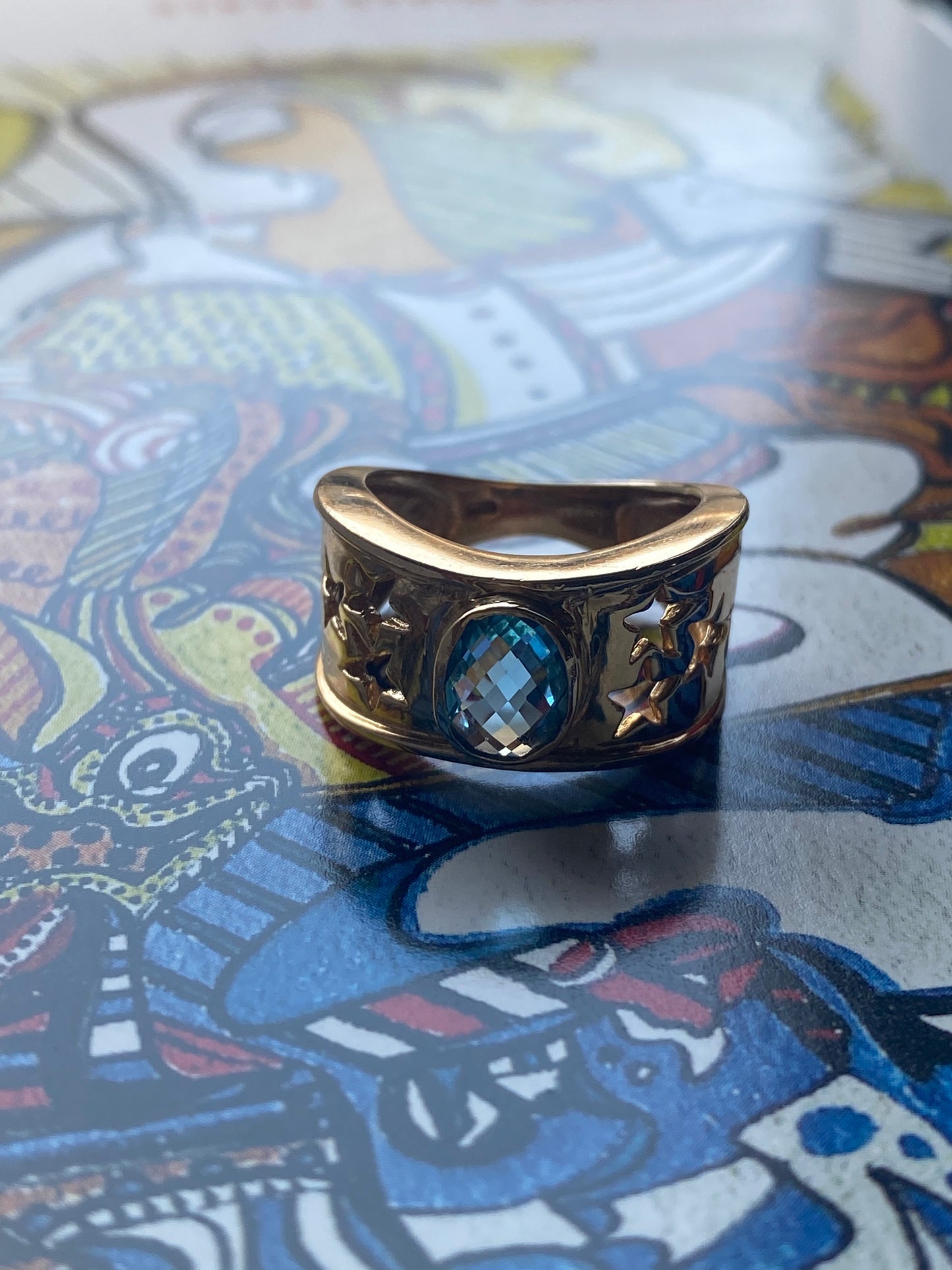 Star Punched Blue Topaz Ring