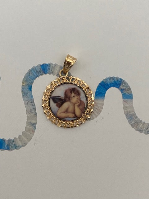 14k Handpainted Cherub Charm