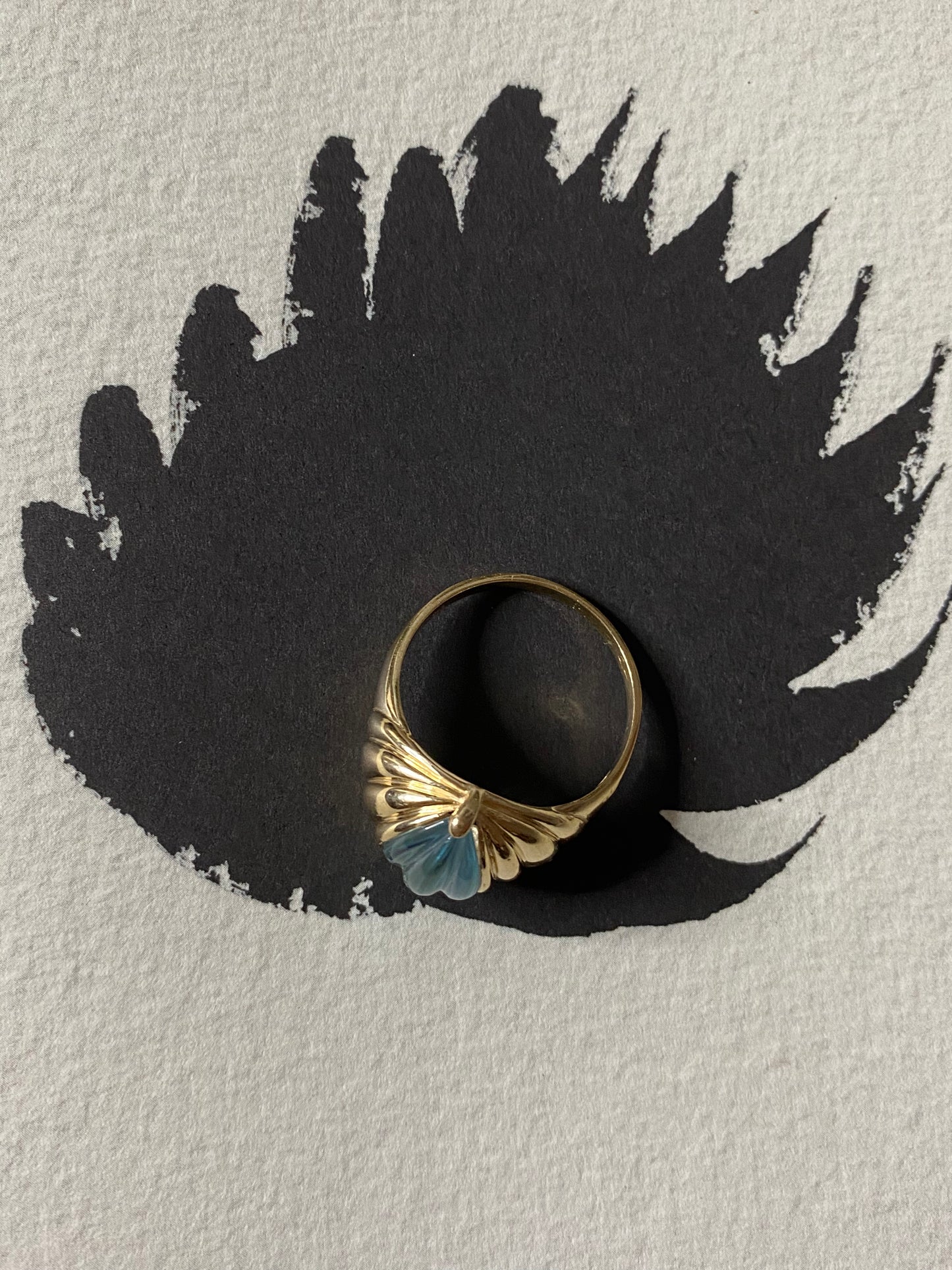 14k Carved Blue Topaz Ring