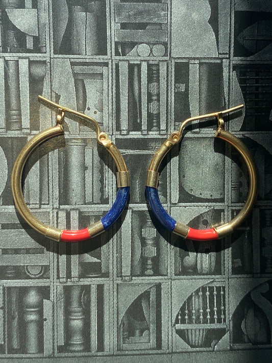 14k Red & Blue Enamel Hoops