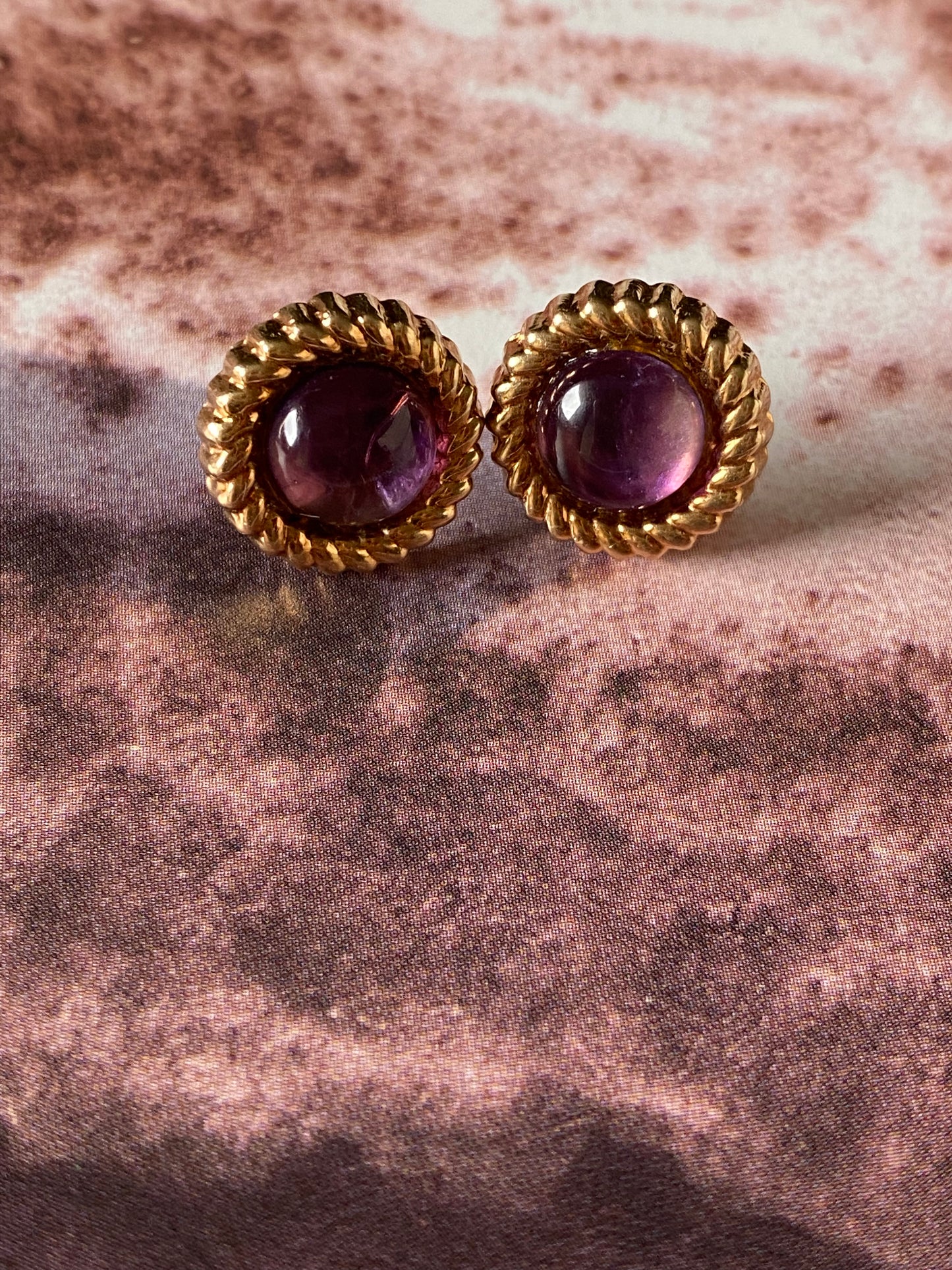 14k Amethyst Cabochon Studs