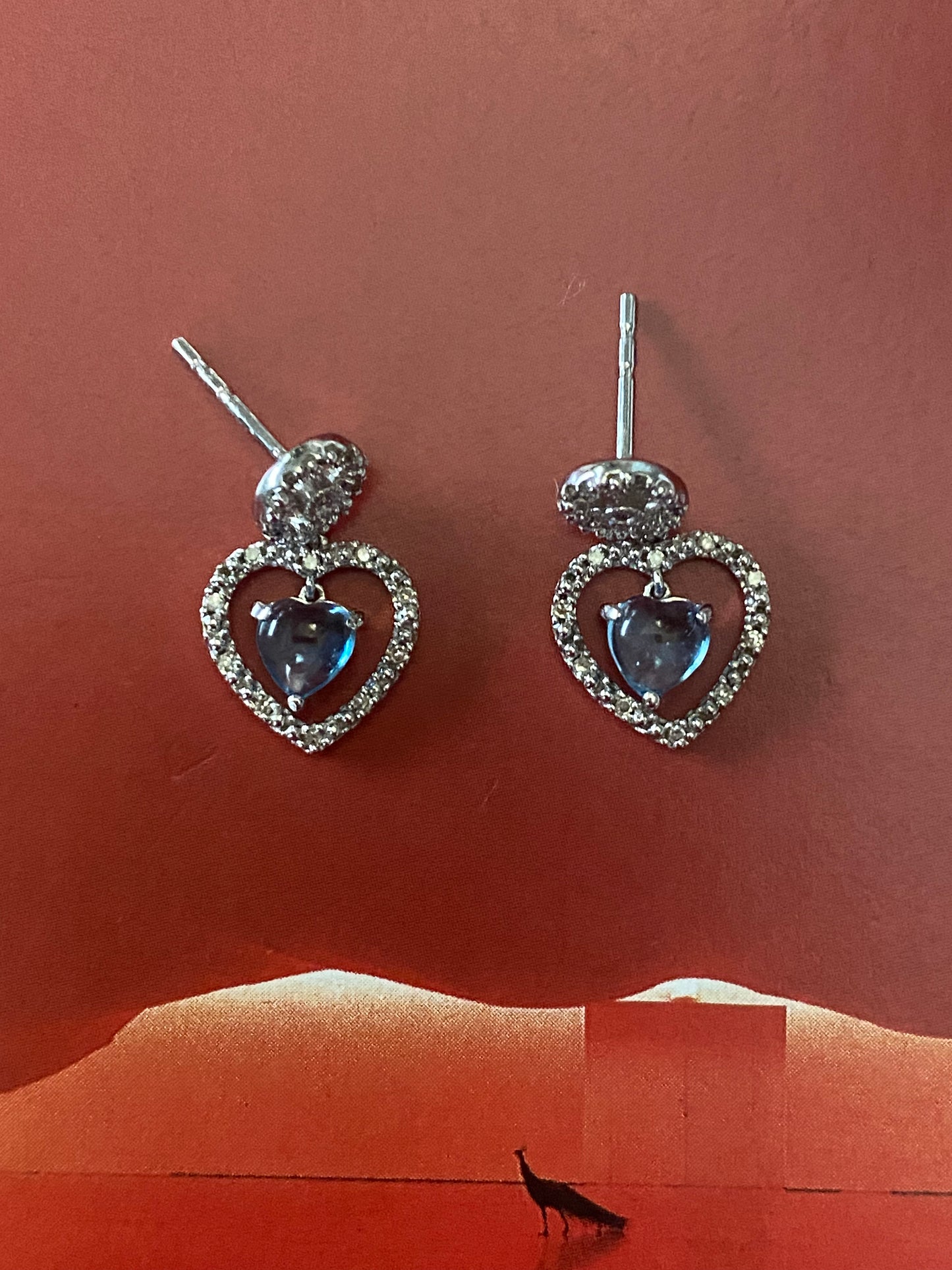 Blue Topaz Heart Cabochon Dangles