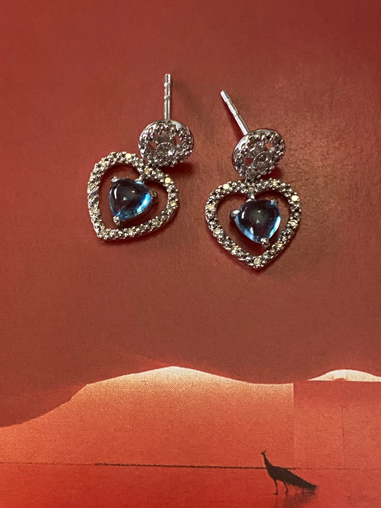 Blue Topaz Heart Cabochon Dangles