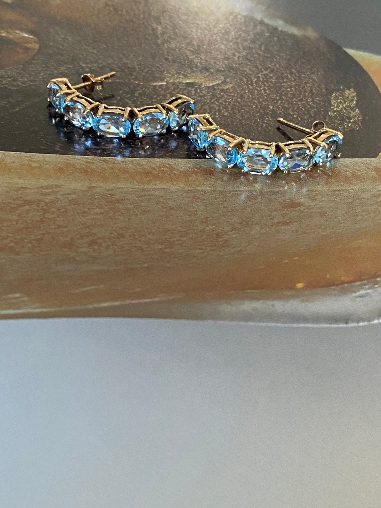 10k Aquamarine Half Hoop Earrings