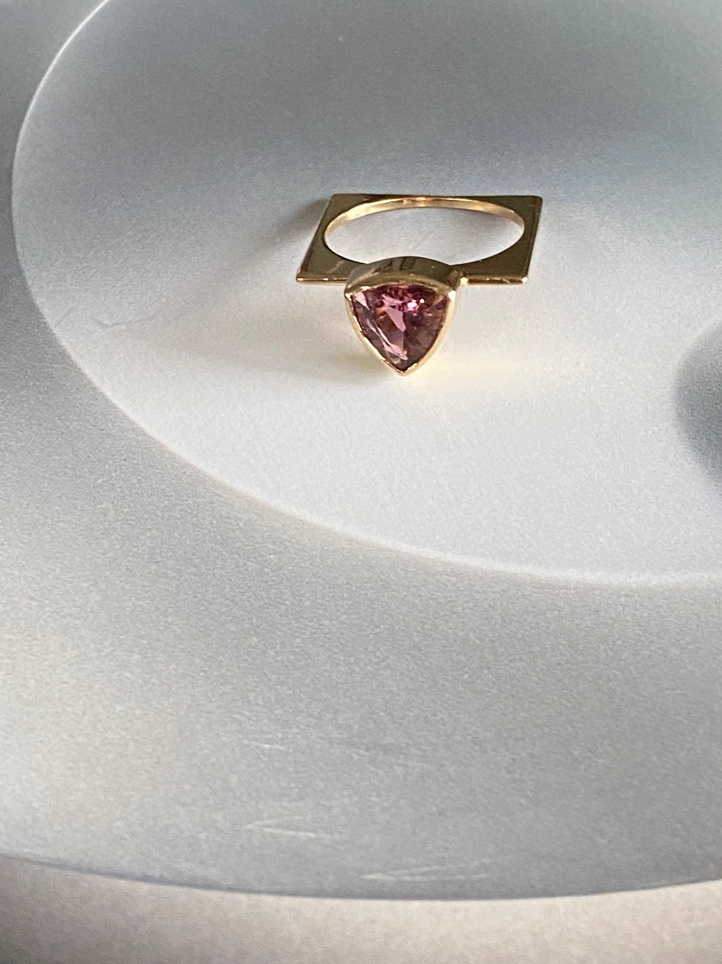 14k Trillion Cut Pink Tourmaline Ring