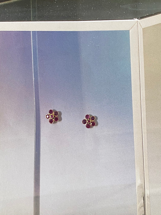 14k Ruby Flower Studs