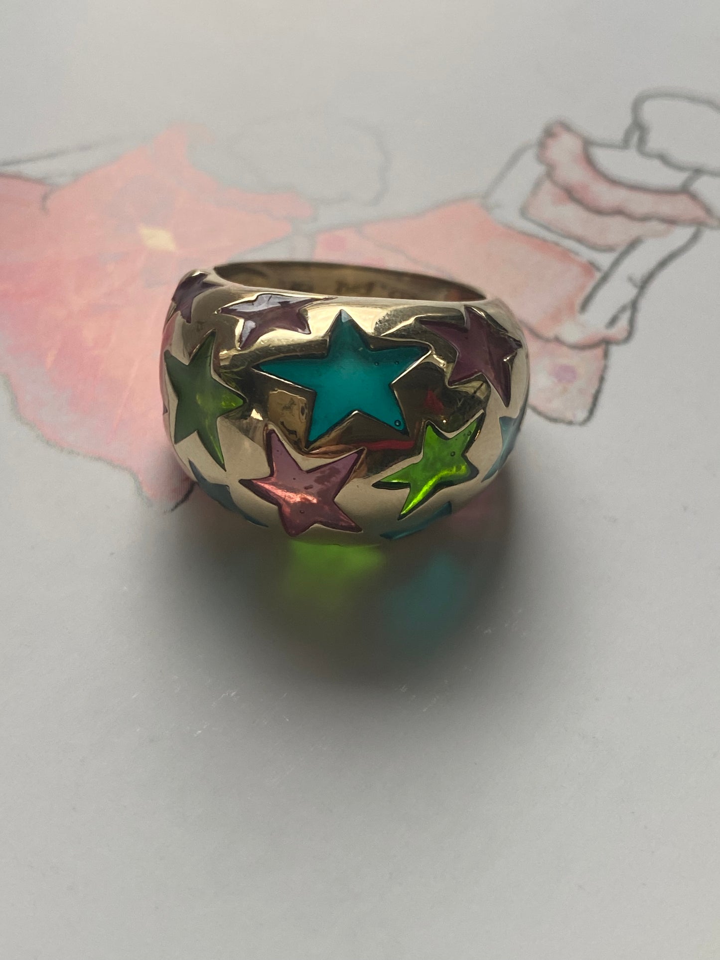 14k Star Enamel Dome Ring