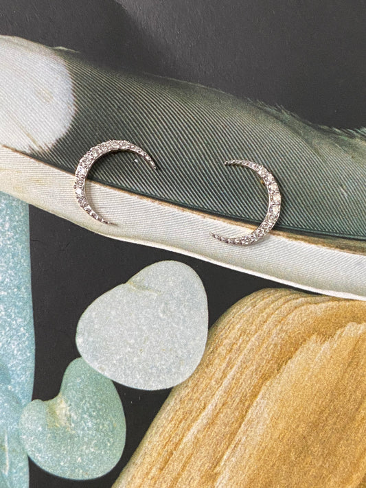 14k Diamond Pave Crescent Studs