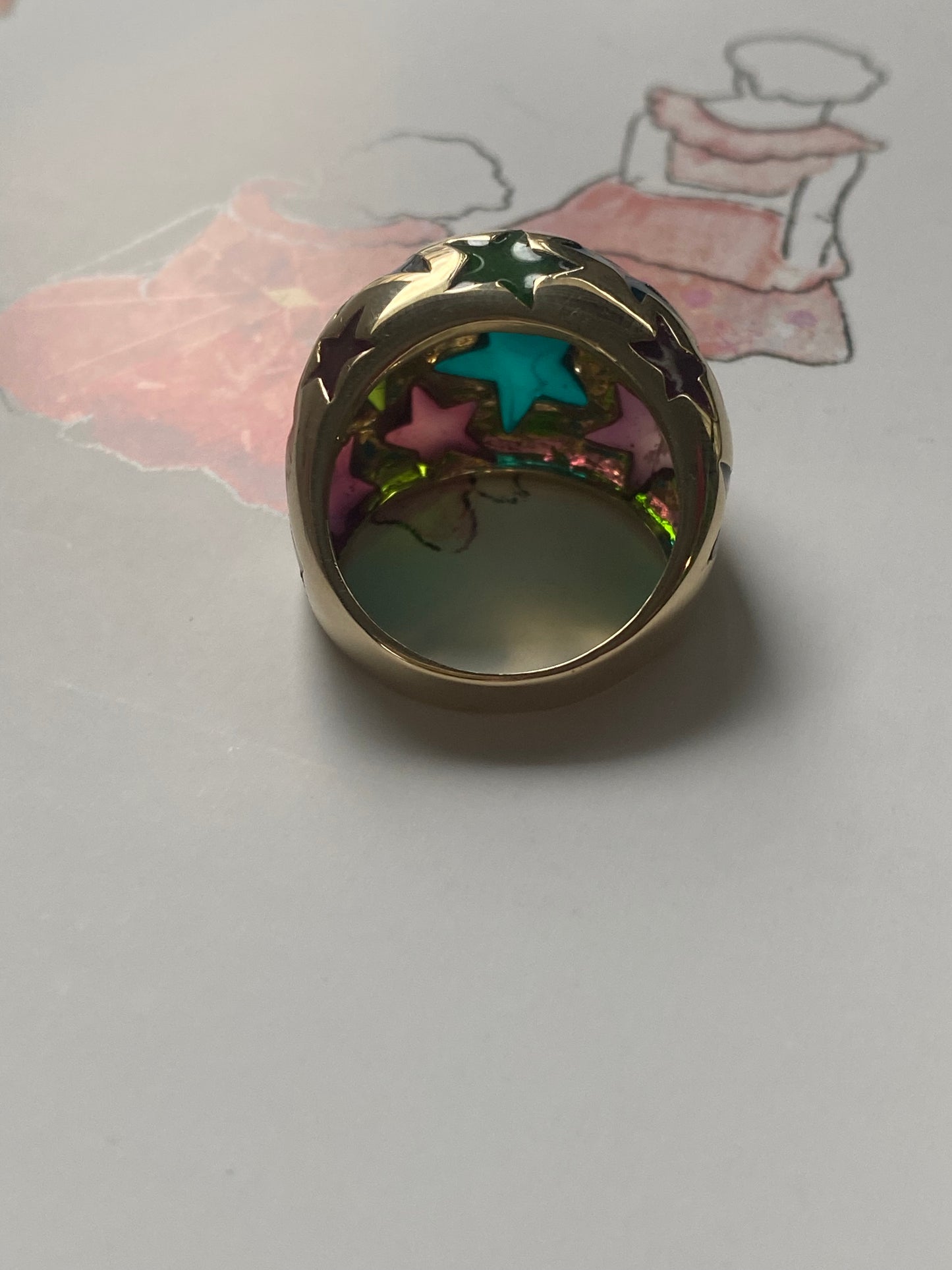 14k Star Enamel Dome Ring