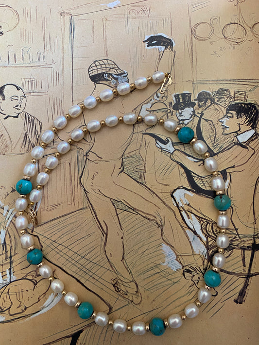 14k Pearl and Turquoise Necklace