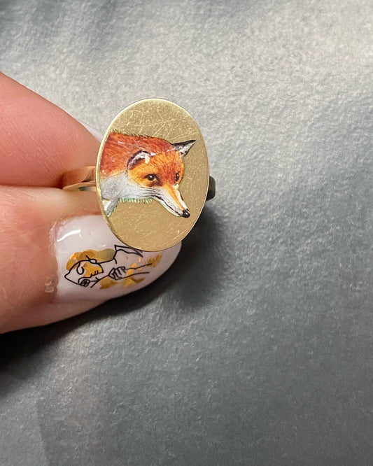 18k Enamel Fox Ring