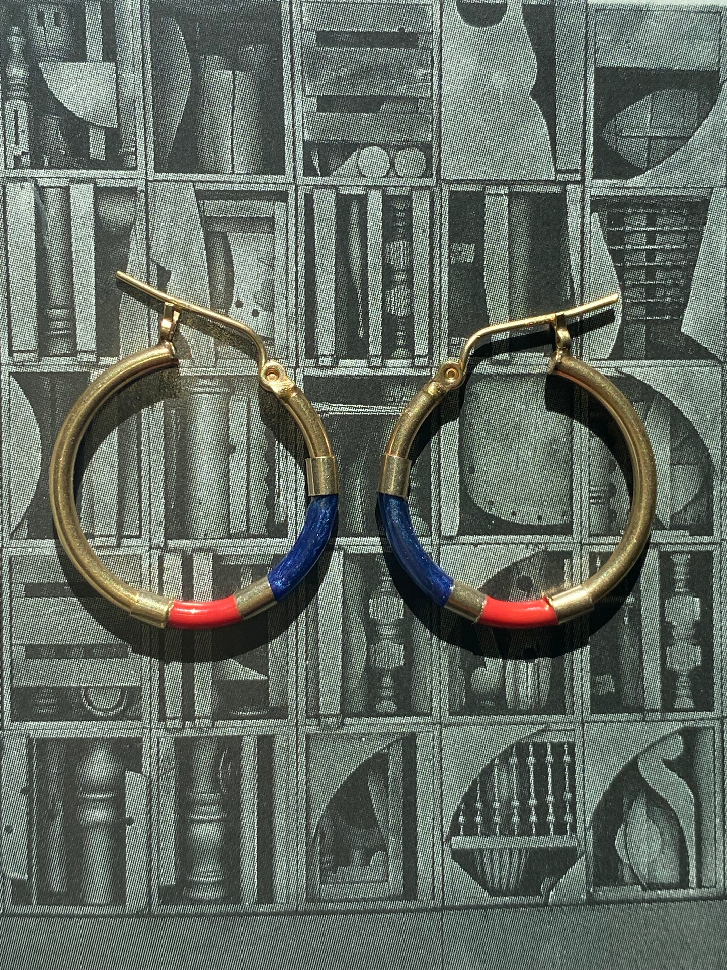 14k Red & Blue Enamel Hoops