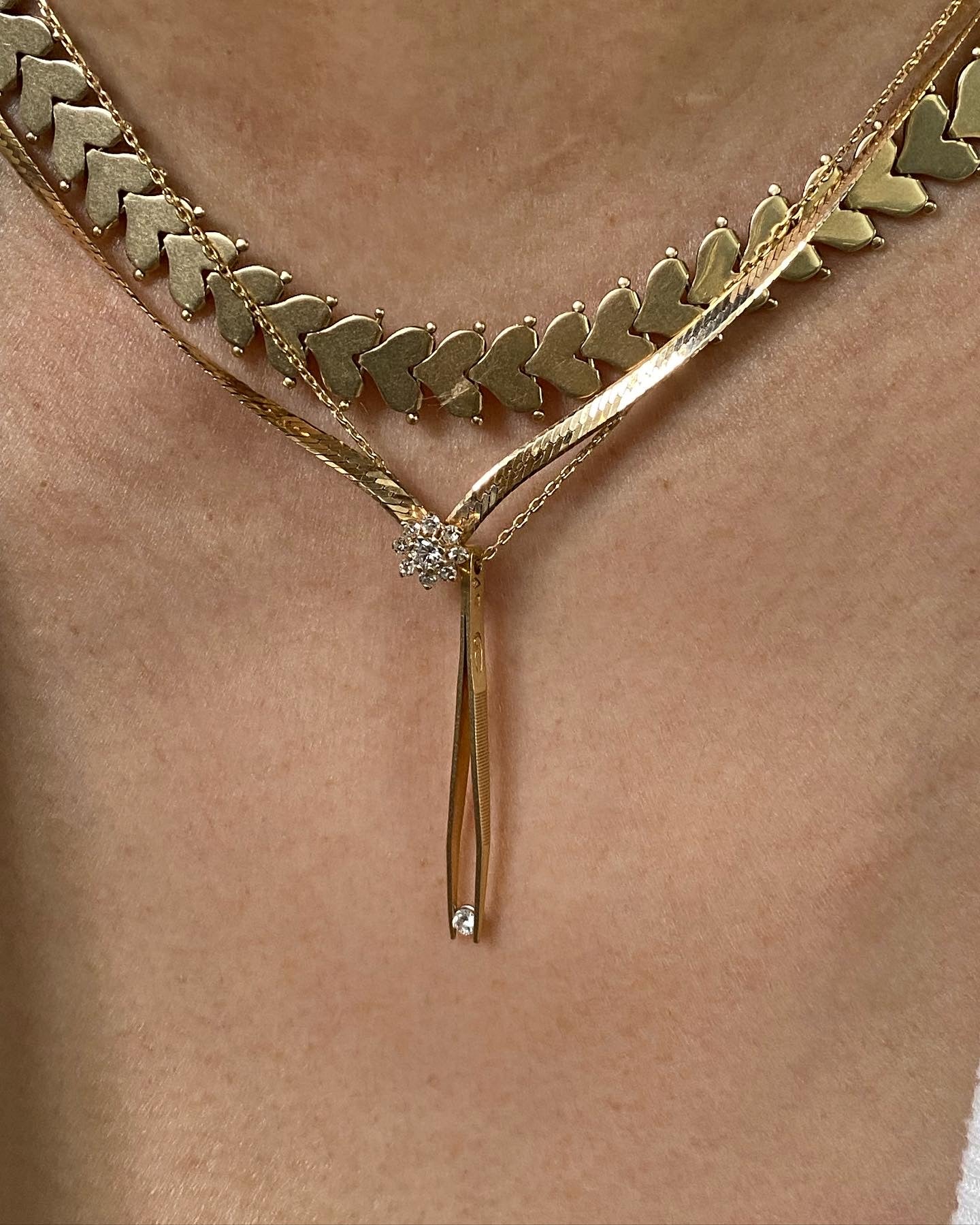 14k Diamond Flower on Herringbone Chain