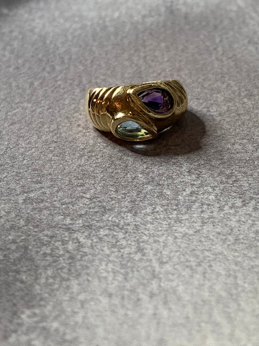 14k Amethyst & Blue Topaz Ring