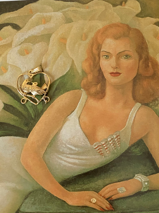 14k Heart with Birds Charm