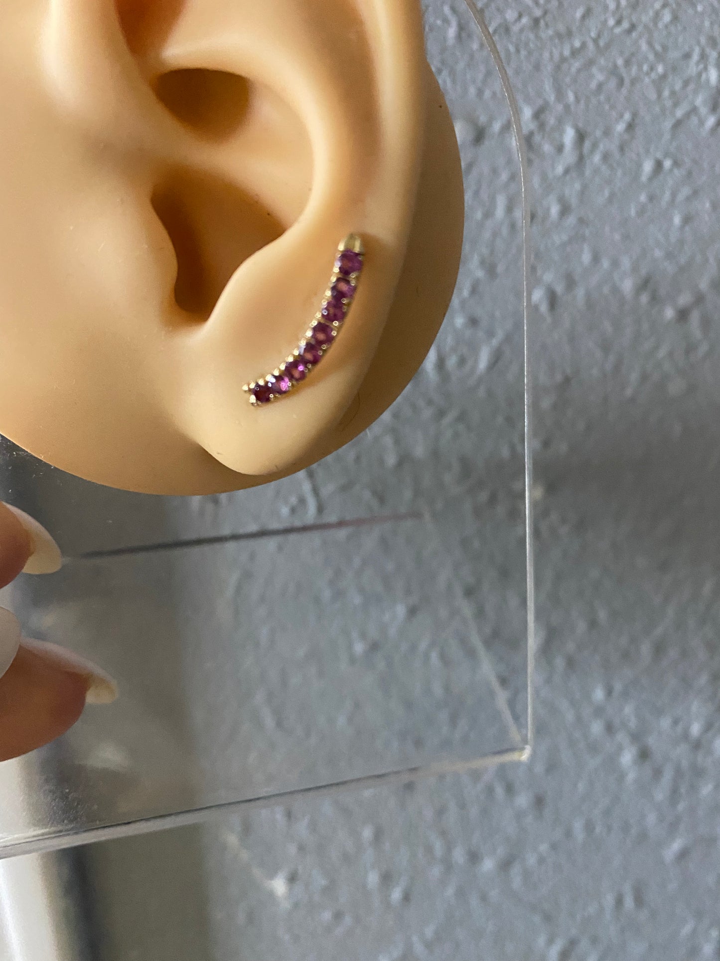 14k Pink Sapphire Curved Bar Studs