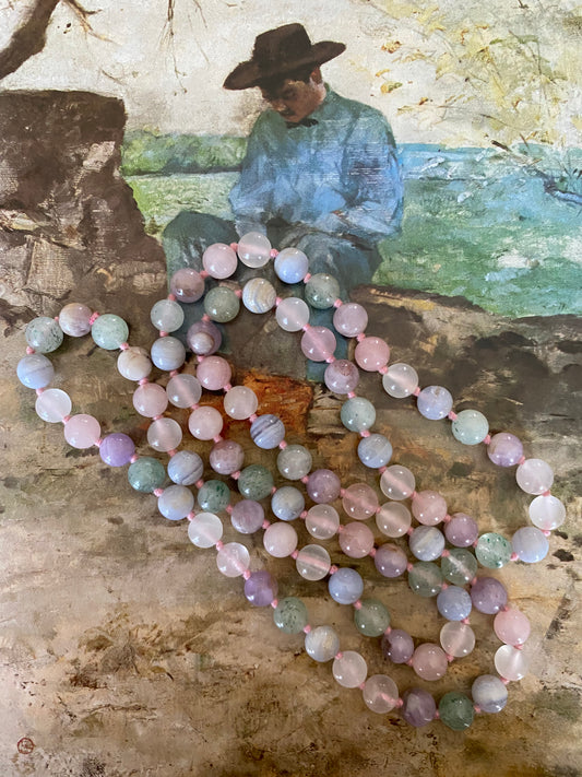 Handknotted Rose Quartz and Lace Agate Necklace