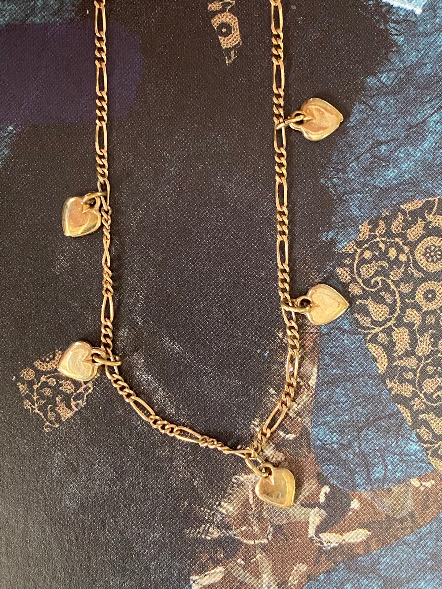 14k Dangling Hearts Bracelet