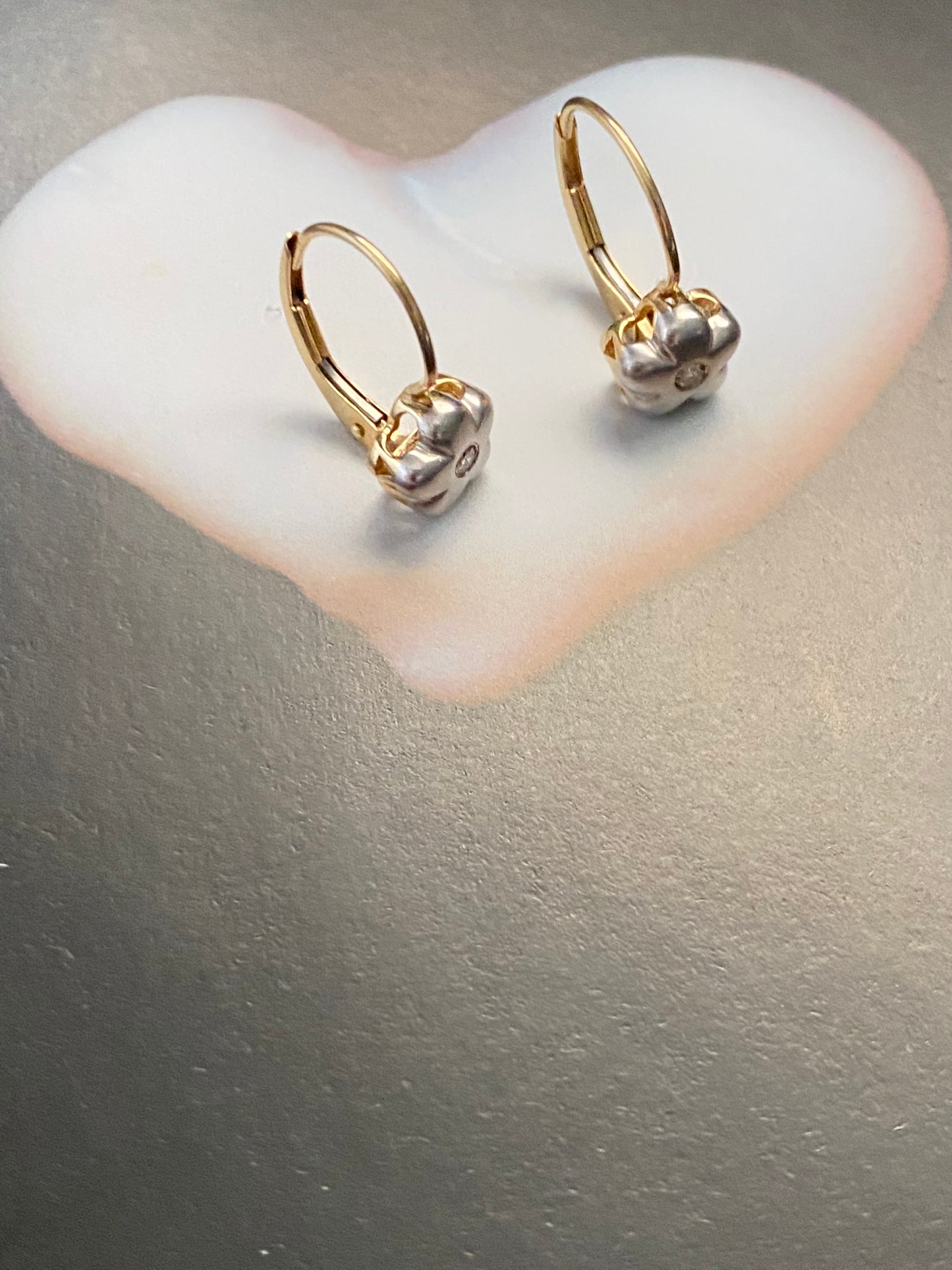 14k WG/YG Flower Earrings