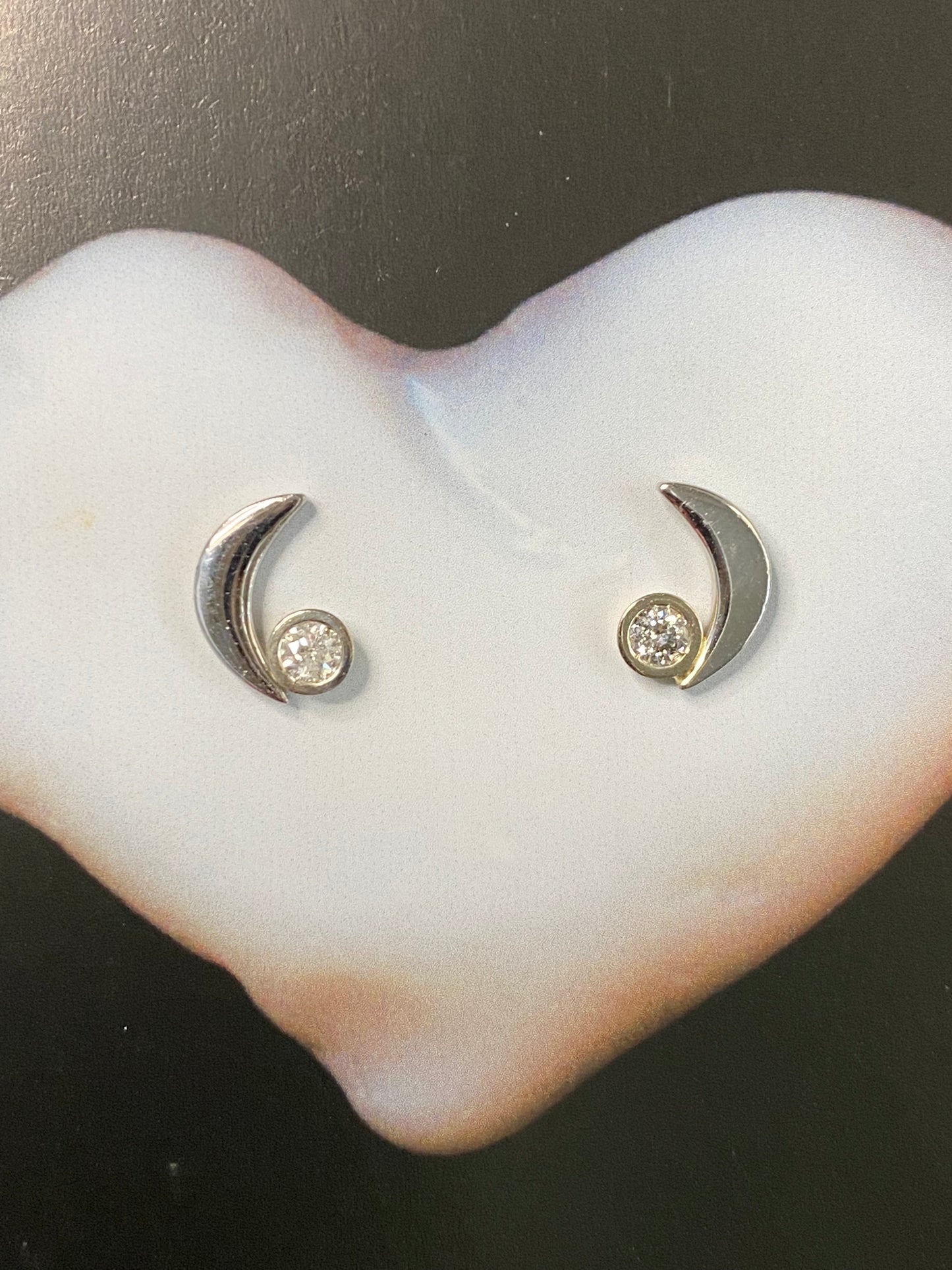 Platinum Diamond Moon Stud Earrings