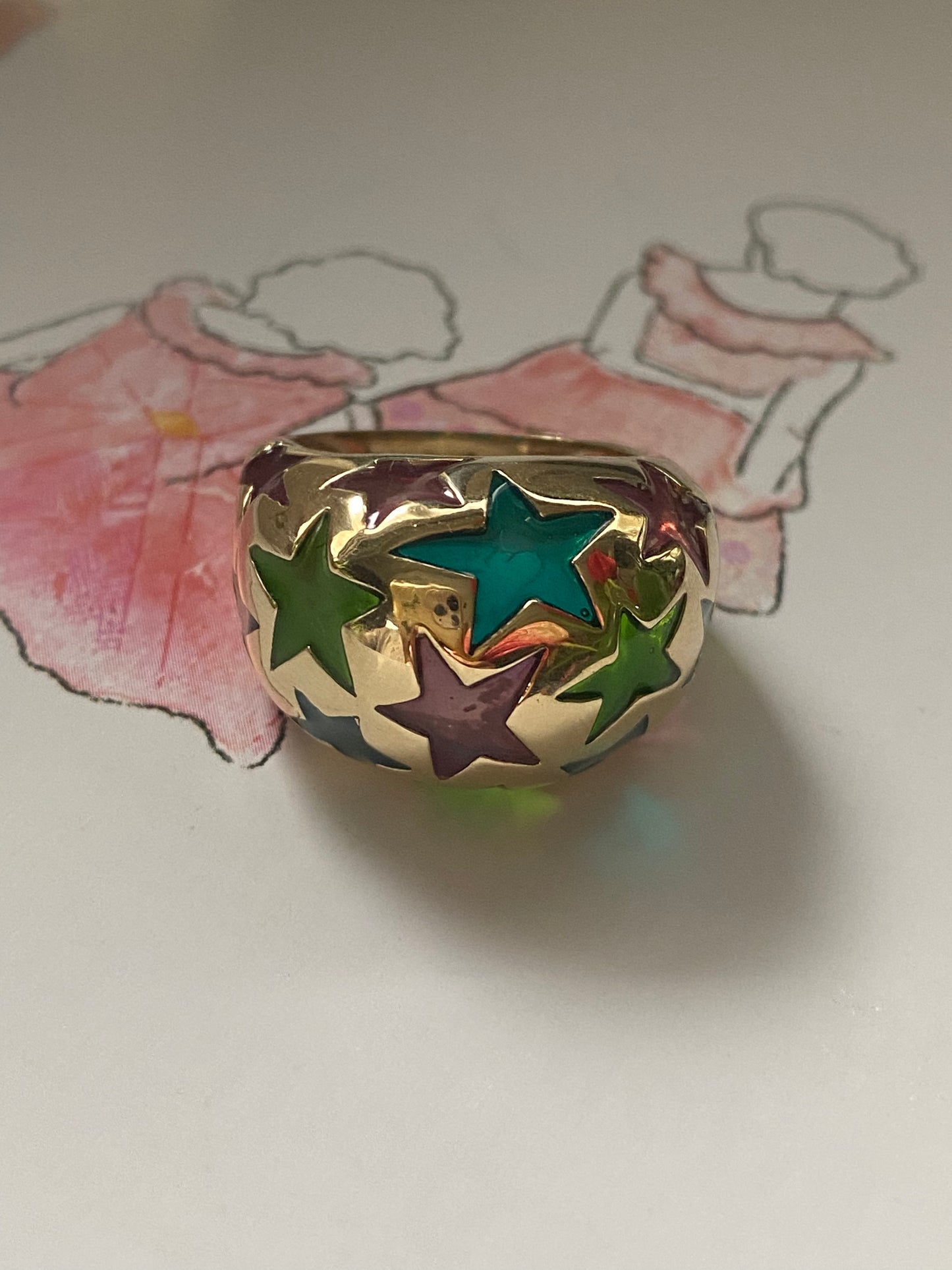 14k Star Enamel Dome Ring