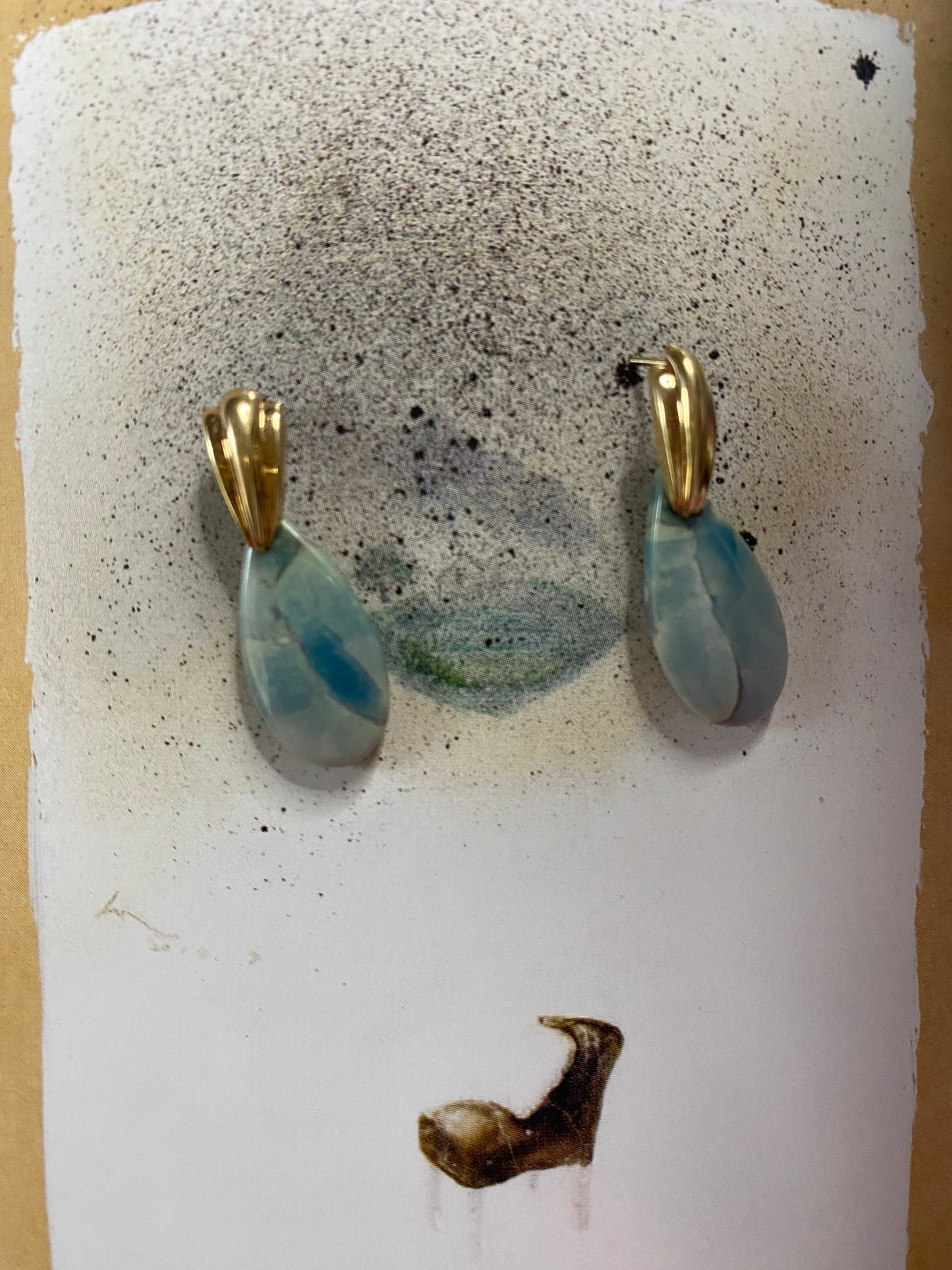 14k Light Blue Stone Dangles