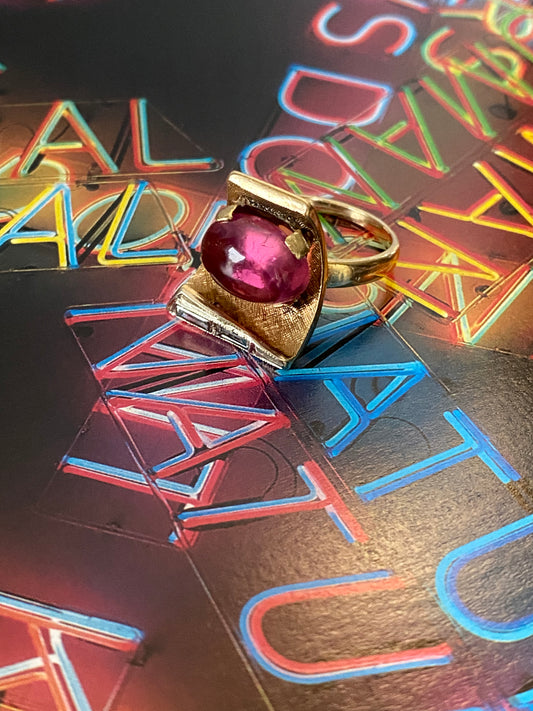 Pink Tourmaline Cabochon Ring