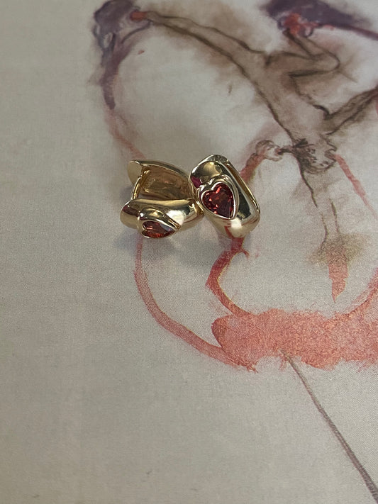 14k Garnet Heart Huggies