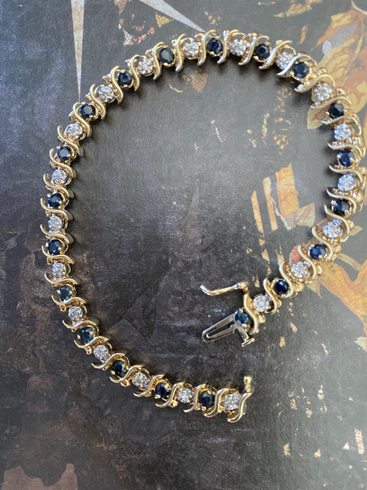 14k Diamond and Sapphire Tennis Bracelet