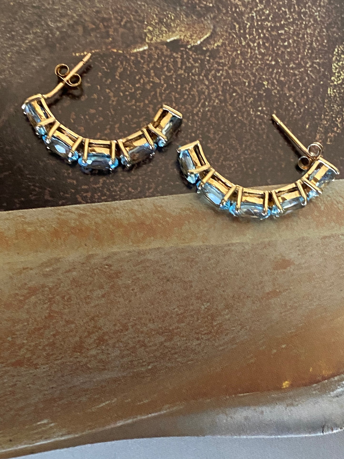 10k Aquamarine Half Hoop Earrings