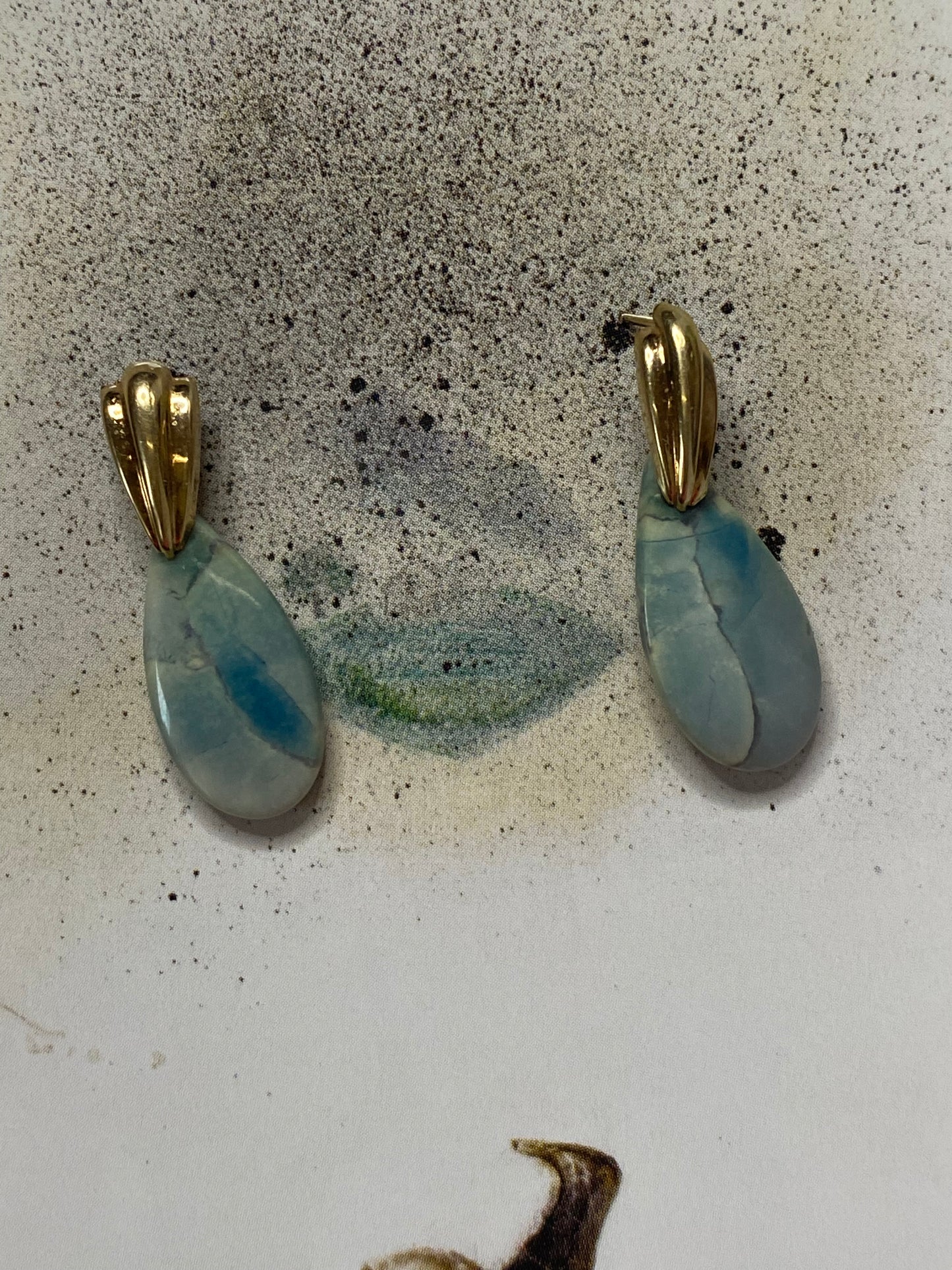 14k Light Blue Stone Dangles