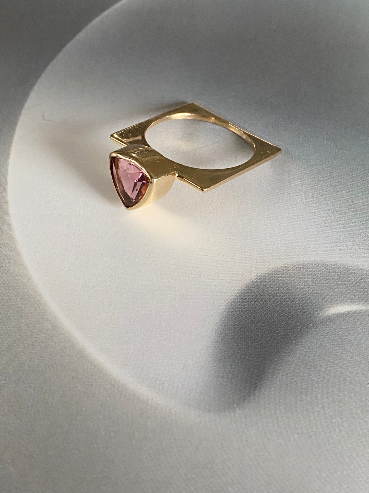 14k Trillion Cut Pink Tourmaline Ring