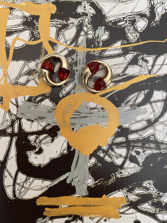 Yin Yang Carnelian Cabochon Earrings