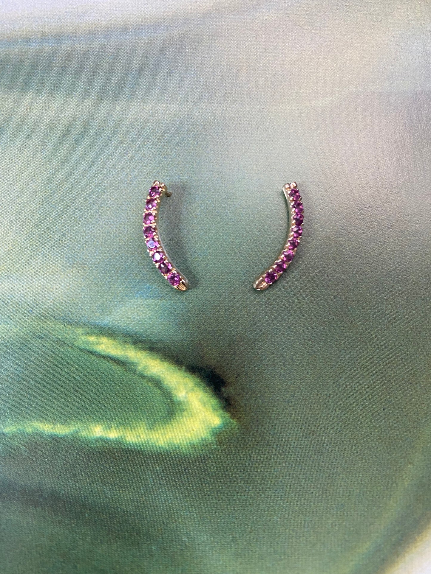 14k Pink Sapphire Curved Bar Studs