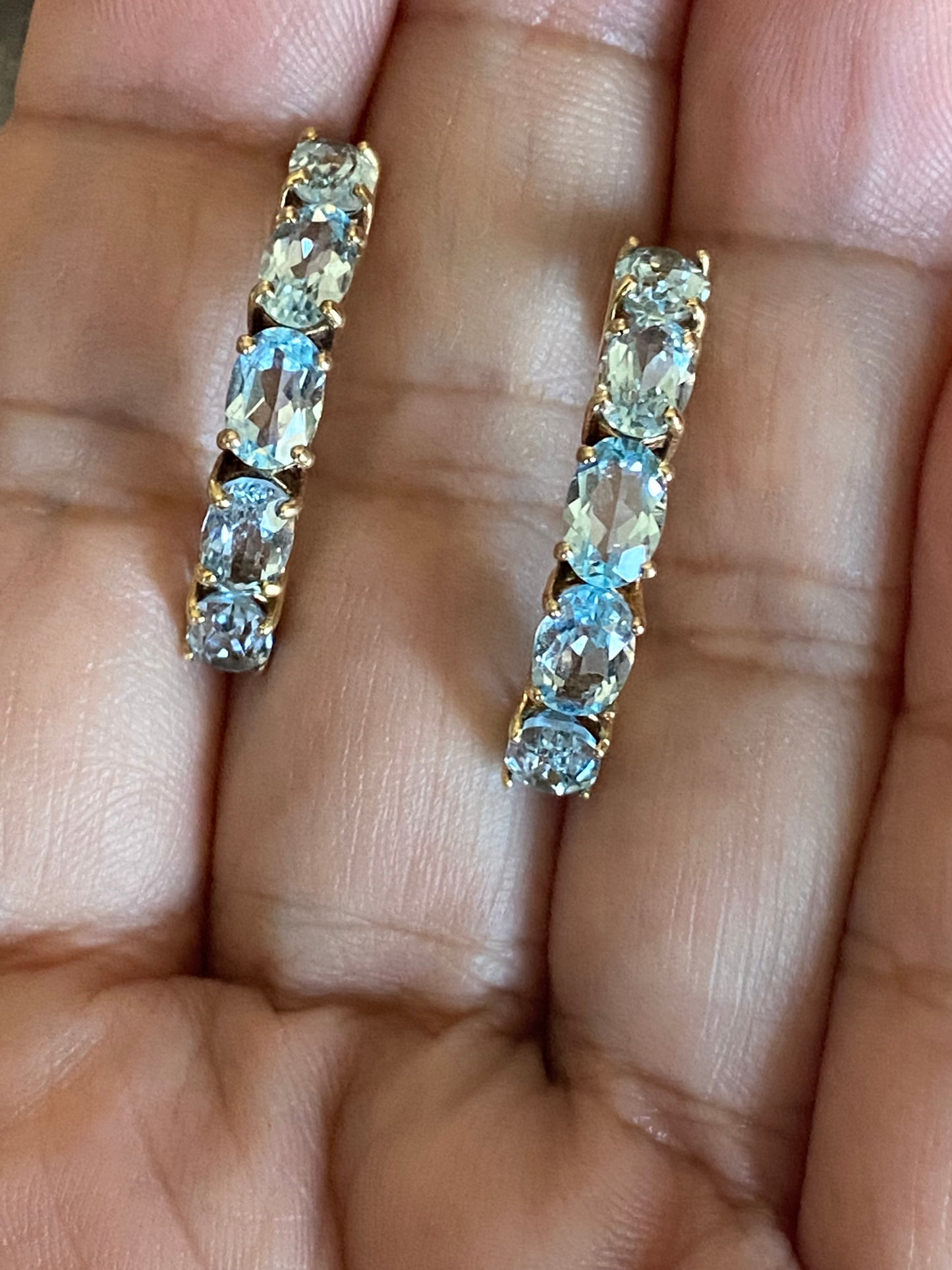 10k Aquamarine Half Hoop Earrings