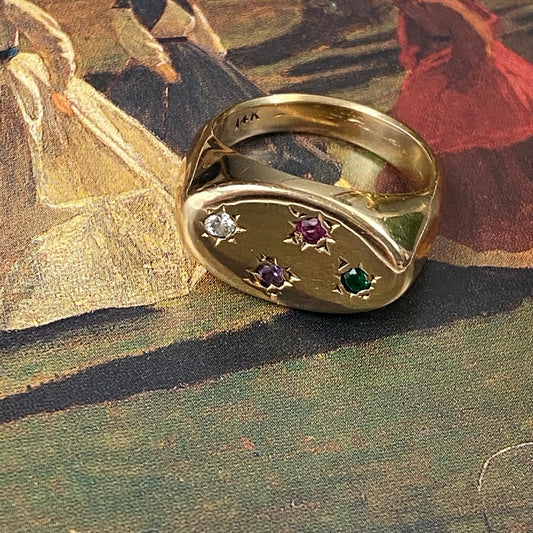 14k Multi-gemstone Signet Ring